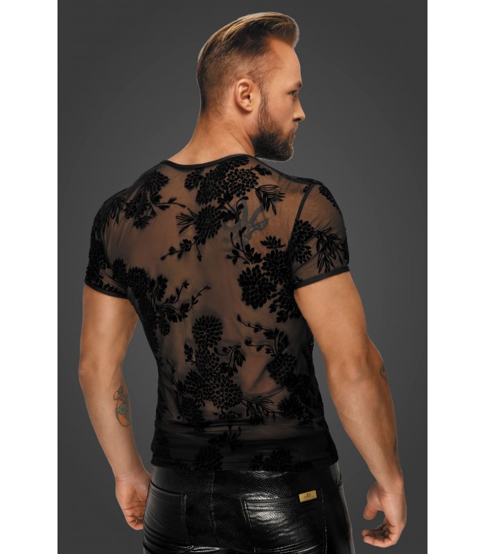 T-Shirt Transparent Flocage Flower - Noir Handmade - Vestiaire Gay Shop