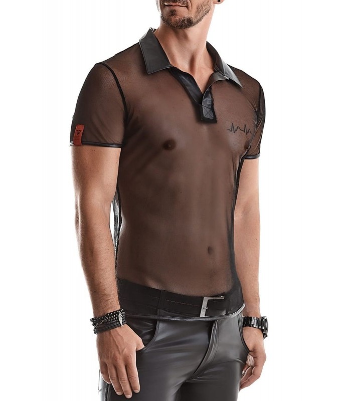 Polo en Maille Transparente Noire - vestiaire gay sexy