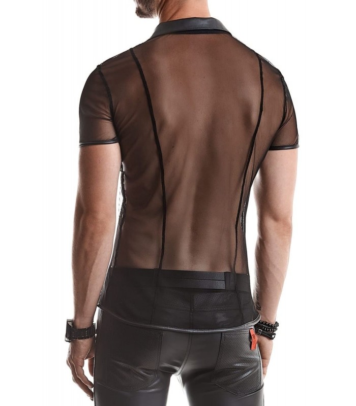 Polo en Maille Transparente Noire - vestiaire gay sexy