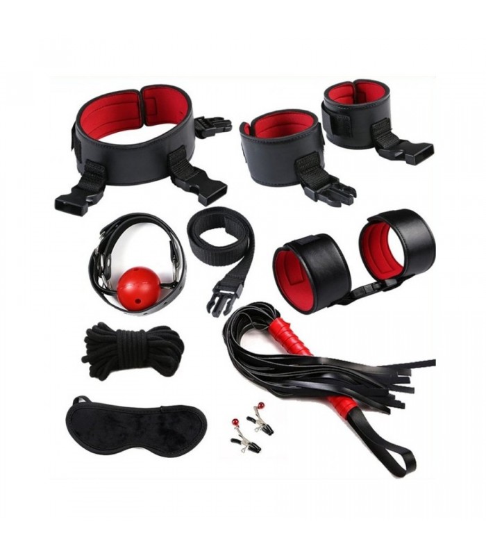 Kit SM Noir et Rouge 8 pièces - bdsm gay shop