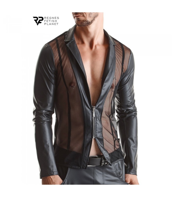 Veste Elegante Wetlook Résille Noire Regnes