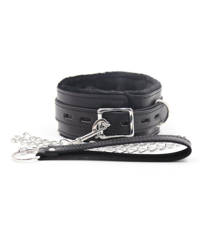 Collier et Laisse BDSM Effet Cuir Noir